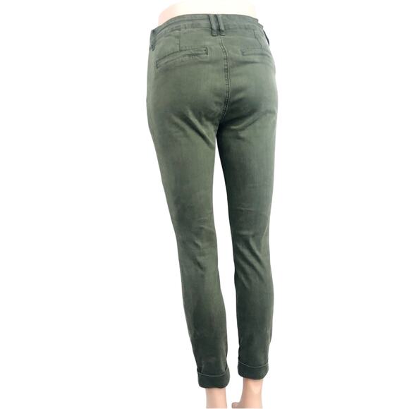 Cosmic Blue Love Olive Green High Waist Ankle Length Cuffed Pants Side Pockets - Picture 12 of 16